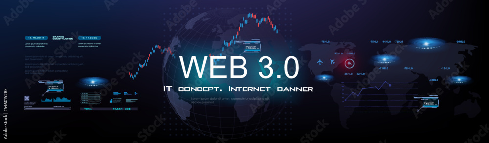Poster web 3.0 futuristic cyber banner. internet and web communications. internet of things. process of exc