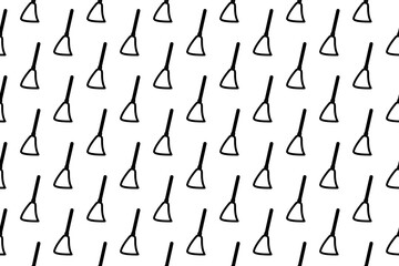 Seamless pattern completely filled with outlines of broom symbols. Elements are evenly spaced. Vector illustration on white background