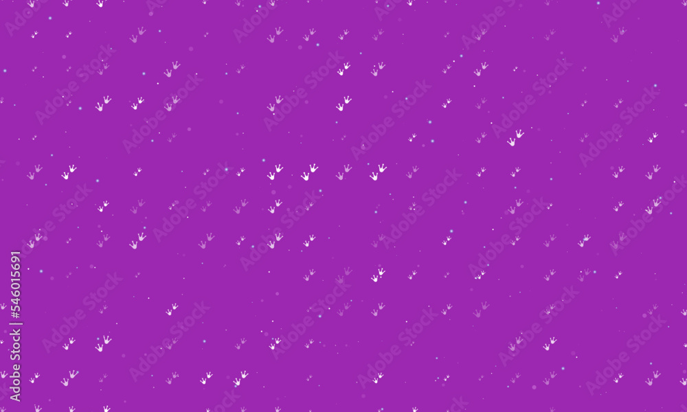 Poster seamless background pattern of evenly spaced white frog tracks symbols of different sizes and opacit