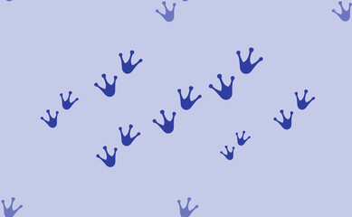 Seamless pattern of large isolated blue frog tracks symbols. The pattern is divided by a line of elements of lighter tones. Vector illustration on light blue background