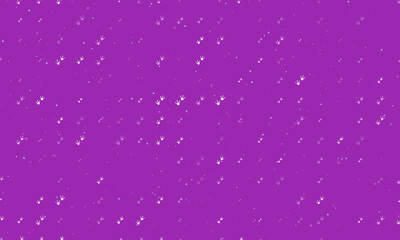 Seamless background pattern of evenly spaced white frog tracks symbols of different sizes and opacity. Vector illustration on purple background with stars