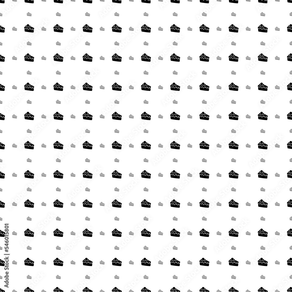 Poster square seamless background pattern from black piece of cake symbols are different sizes and opacity.