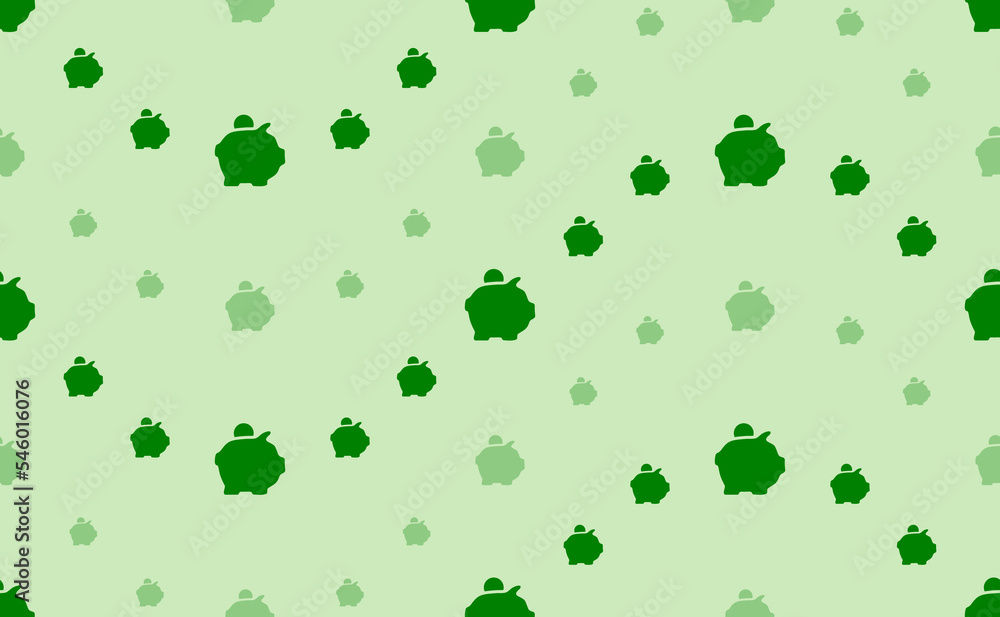 Poster seamless pattern of large and small green piggy bank symbols. the elements are arranged in a wavy. v