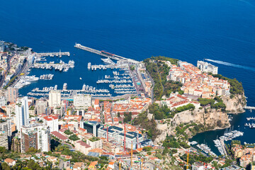 Monte Carlo: panoramic view of the city with blue sea in Summer