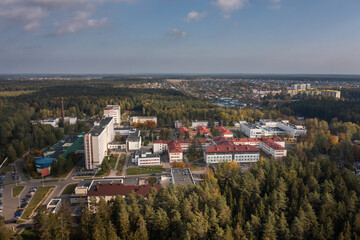 Aerial: Alexandrov National Cancer Centre of Belarus near Minsk in autumn