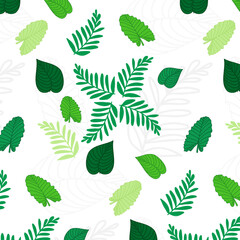 tropical print from green leaves of tropical plants. Vector seamless pattern