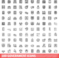 Fototapeta na wymiar 100 government icons set. Outline illustration of 100 government icons vector set isolated on white background