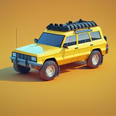 Cartoon SUV isolated on yellow background. Isometric illustration in style of 3d icons. Ai generated	