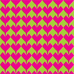 Tile vector pattern with pink hearts on pastel green background for seamless decoration wallpaper