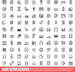 100 gym icons set. Outline illustration of 100 gym icons vector set isolated on white background