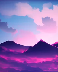 Printed roller blinds purple arcane ruby glow reflecting off the clouds above a mountain range