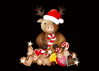 süßes Rentier für Weihnachten mit Weihnachtsmütze