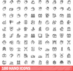 Fototapeta na wymiar 100 hand icons set. Outline illustration of 100 hand icons vector set isolated on white background