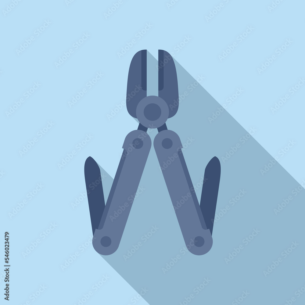 Poster scissors multitool icon flat vector. army knife. camping tool