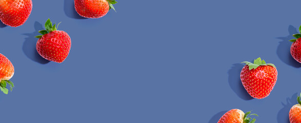 Fresh red strawberries overhead view - flat lay