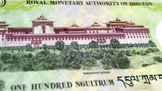 Bhutan Bhutanese Ngultrum 1 Banknotes, One Bhutanese Ngultrum, Close-up and macro view of the Bhutanese Ngultrum, Tracking and Dolly Shots 1 Bhutanese Ngultrum banknote Observe and Reserve Side