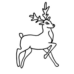 Hand-drawn Christmas deer doodle. Simple vector illustration isolated on a white background.