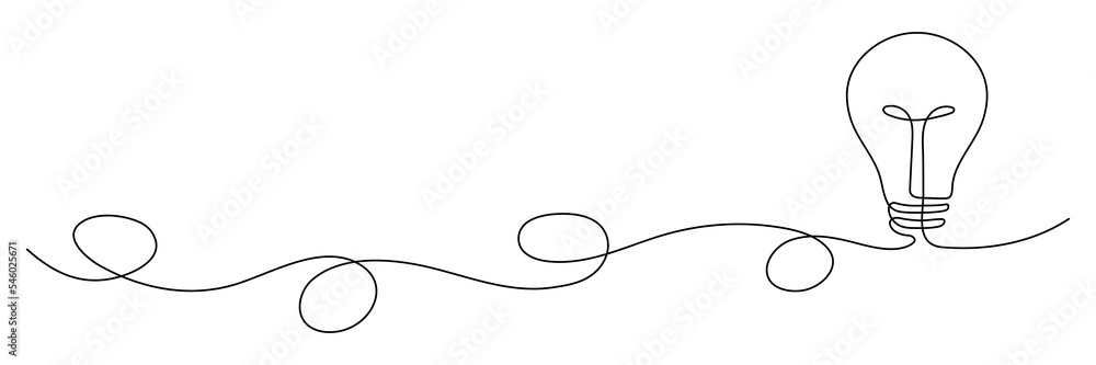 Poster light bulb one continuous line drawing. electric lamp. brainstorm linear symbol. vector isolated on 