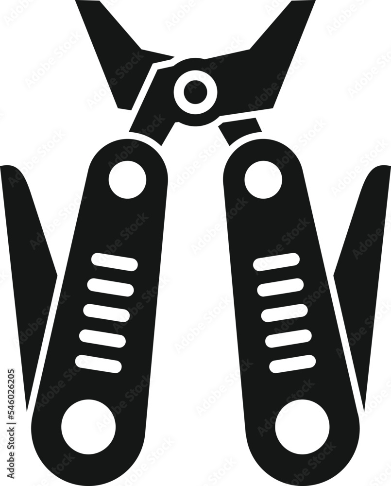 Poster scissors multitool icon simple vector. army knife. camping tool
