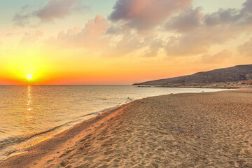 The sunrise from the beach Psathi in Ios island, Greece