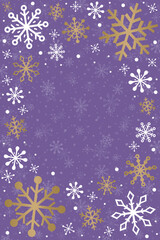Christmas card with golden snowflakes. Winter background. Vector illustration