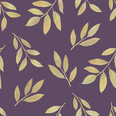 Watercolor seamless pattern. Abstract pattern from branches with leaves. Botanical illustration for wallpaper, print, wrapping paper.