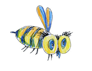 Bee, funny and fat, flies for honey. Cartoon style character.