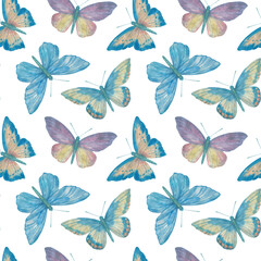 Abstract seamless pattern, watercolor butterflies.