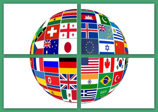 Flags all countries on globe isolated on a white background