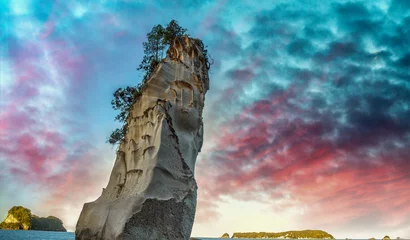 Fotobehang Cathedral Cove beroemde rots bij zonsondergang, Coromandel - Nieuw-Zeeland © jovannig