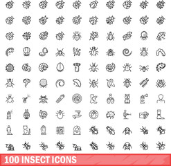 100 insect icons set. Outline illustration of 100 insect icons vector set isolated on white background