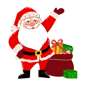 isolated image of Santa Claus with a bag of gifts. Vector flat illustration