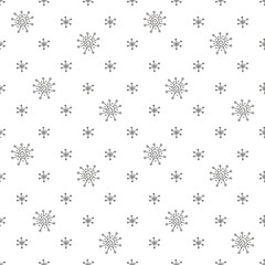 Winter pattern with hand drawn snowflakes. Cute monochrome design. Merry Christmas and Happy New Year background.