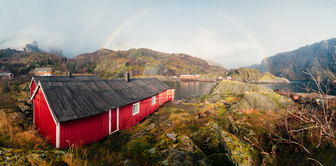 Nusfjord fishing village views inside Lofoten Islands