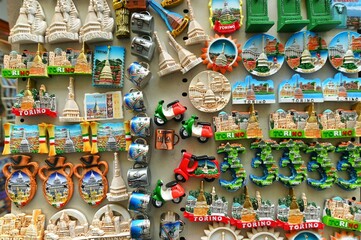fridge magnets collection of city symols and landmarks Turin Italy