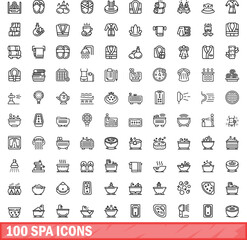 100 spa icons set. Outline illustration of 100 spa icons vector set isolated on white background