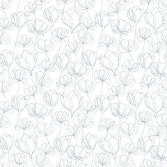 Flowers line art hand draw vector seamless pattern. Seamless hand draw vector pattern. Background with decorative line art style flowers seamless. Spring and summer vector seamless pattern