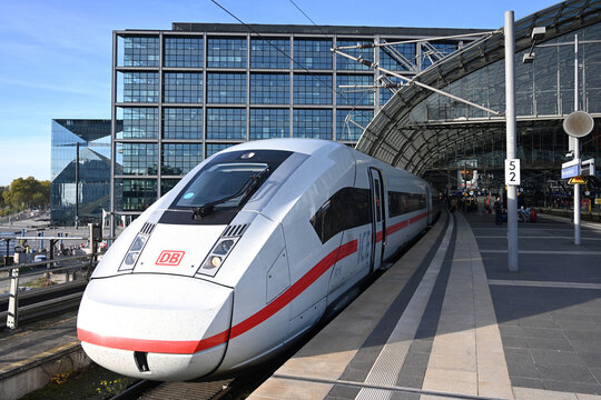 Berlin, Germany - November 03, 2022: A high-speed train on the Berlin Central Station - Berlin Hauptbahnhof.