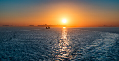 Sunset over the sea. Panoramic seascape. 
