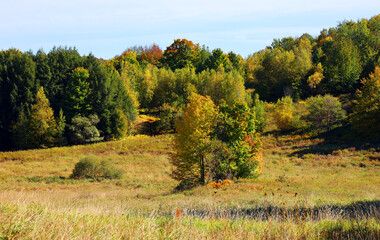 Fall landscape reflection Bromont Eastern Township Quebec province Canada