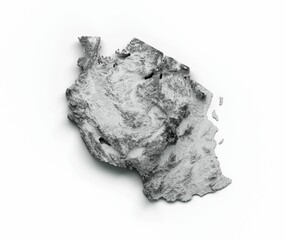 3d rendering of a Tanzania map with shaded relief isolated on white background