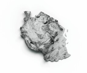 Fototapeta premium 3d rendering of a Tanzania map with shaded relief isolated on white background