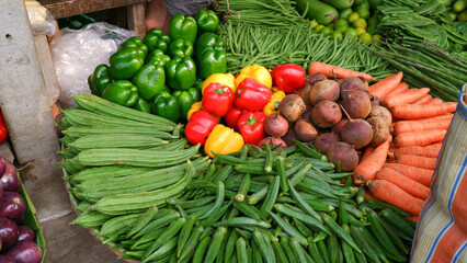 Fresh vegetables for sale in the market in winter.