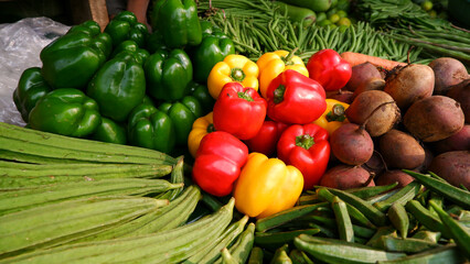 Fresh vegetables for sale in the market in winter.