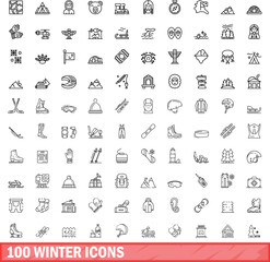 100 winter icons set. Outline illustration of 100 winter icons vector set isolated on white background