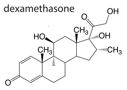 Skeletal formula of Dexamethasone on white background
