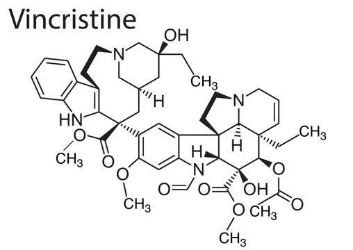 Skeletal formula of Vincristine on white background