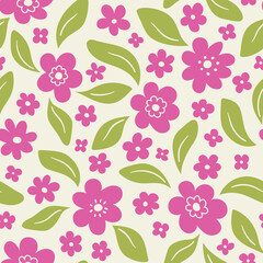 Cute vector floral seamless pattern. Colorful flowers background. Trendy repeat texture for fashion print, wallpaper or fabric.