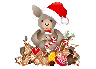 süßes Känguru für Weihnachten mit Weihnachtsmütze
