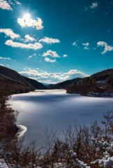 Fototapeta na wymiar Lake Gradce in winter in Kocani, Macedonia